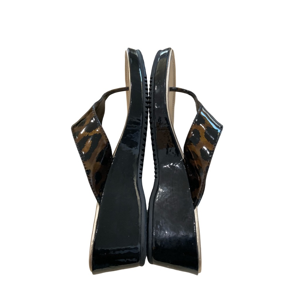 Antonio Melani Leopard Patent Thong Wedge Sandals 10 Comfort Slip On - Picture 5 of 10